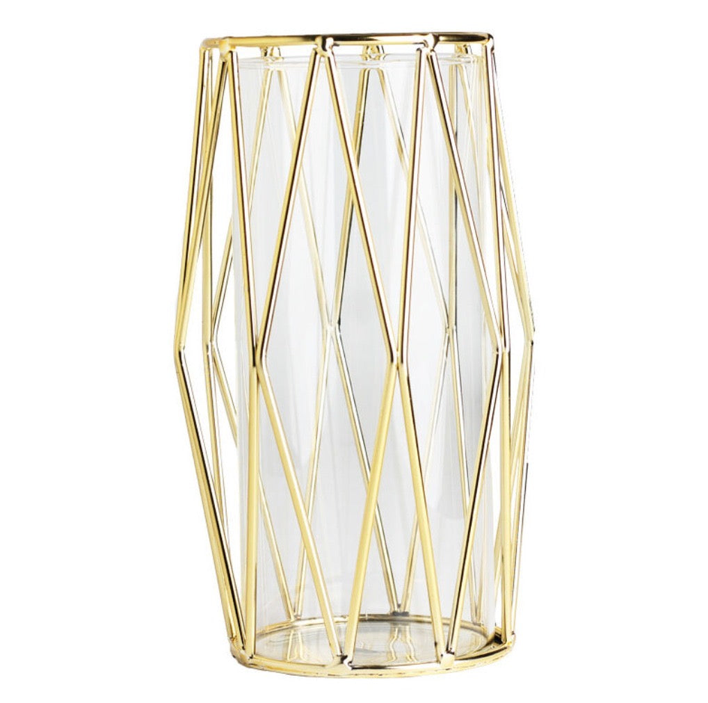 Gold Geometric Metal & Glass Decorative Vase