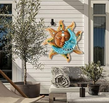 Metal Sun & Moon Face Wall Art