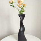 Modern Twist-Design Matte Black Ceramic Vase