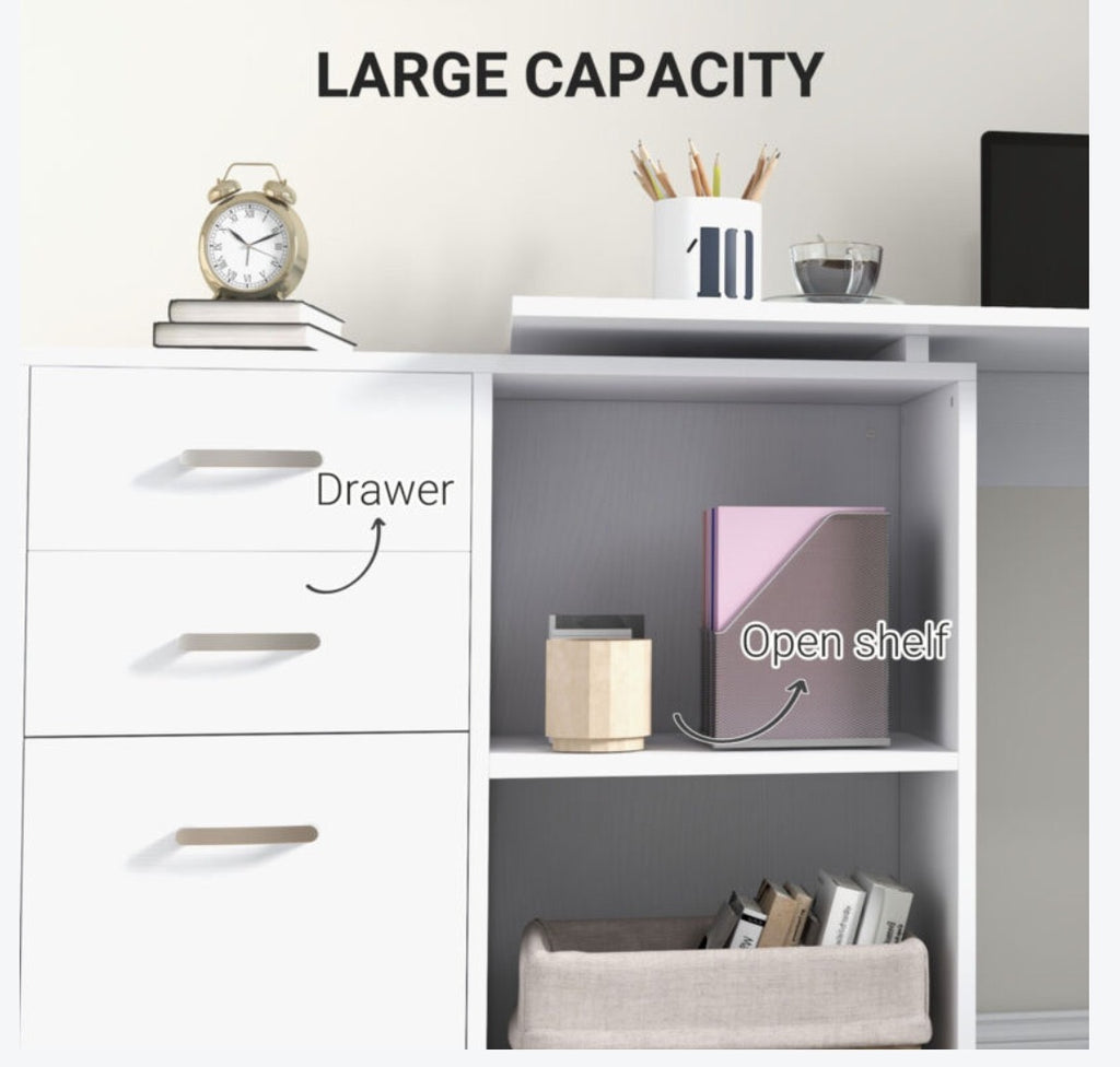 L-Shaped Corner Computer Desk with Storage Drawers