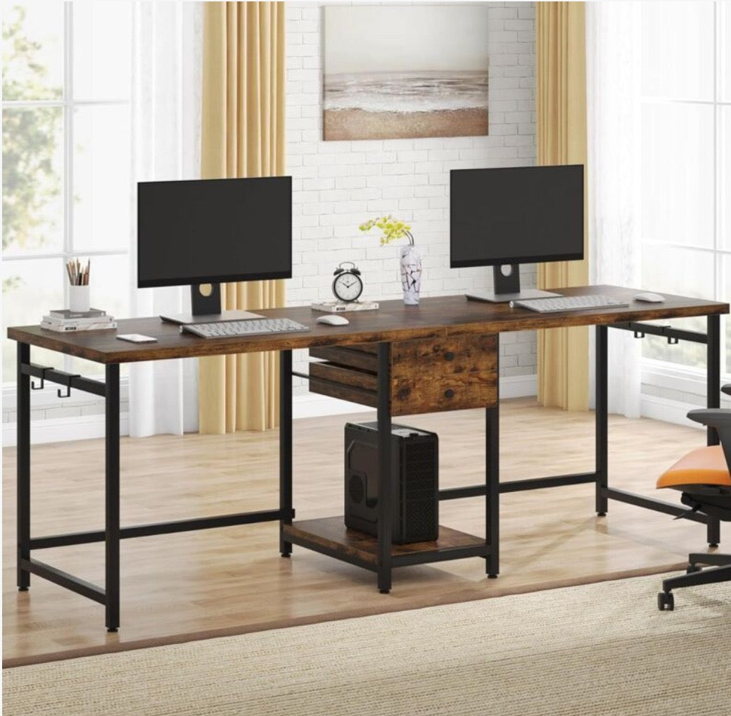 Extra-Long Double Workstation Desk with Drawers & Storage