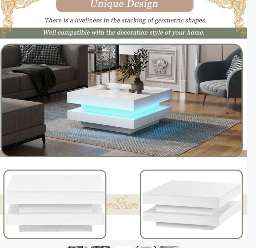 Modern High-Gloss LED Coffee Table with 360° Rotating Top