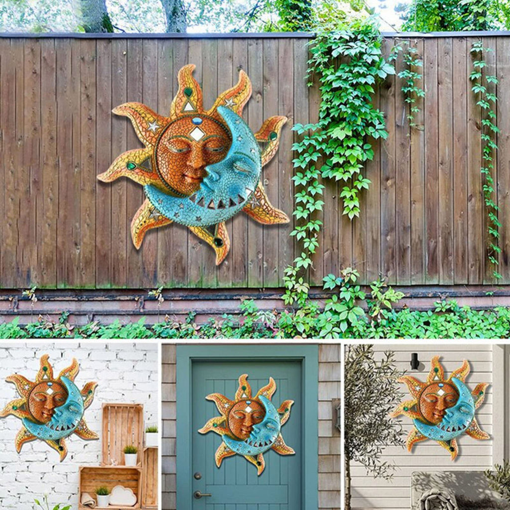 Metal Sun & Moon Face Wall Art