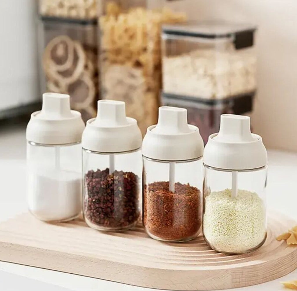 Transparent Spice Jar with Built-In Measuring Spoon