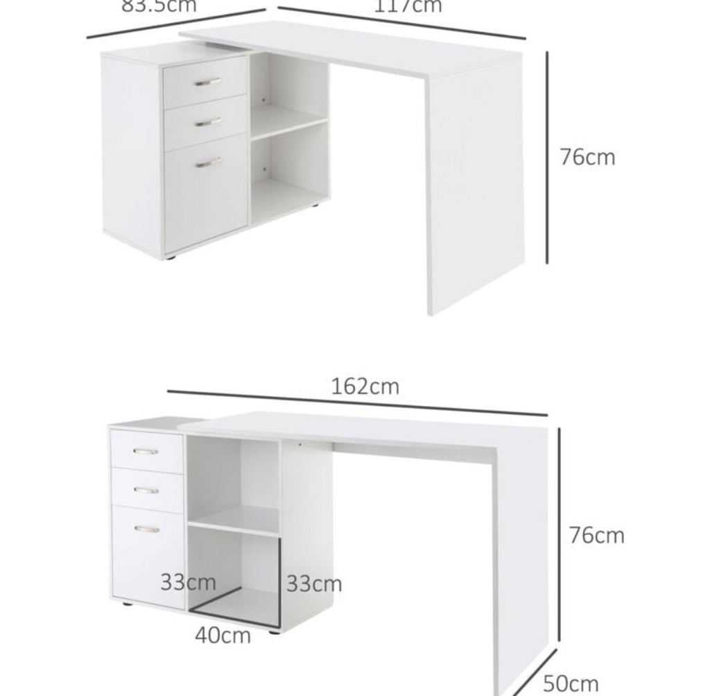 L-Shaped Corner Computer Desk with Storage Drawers