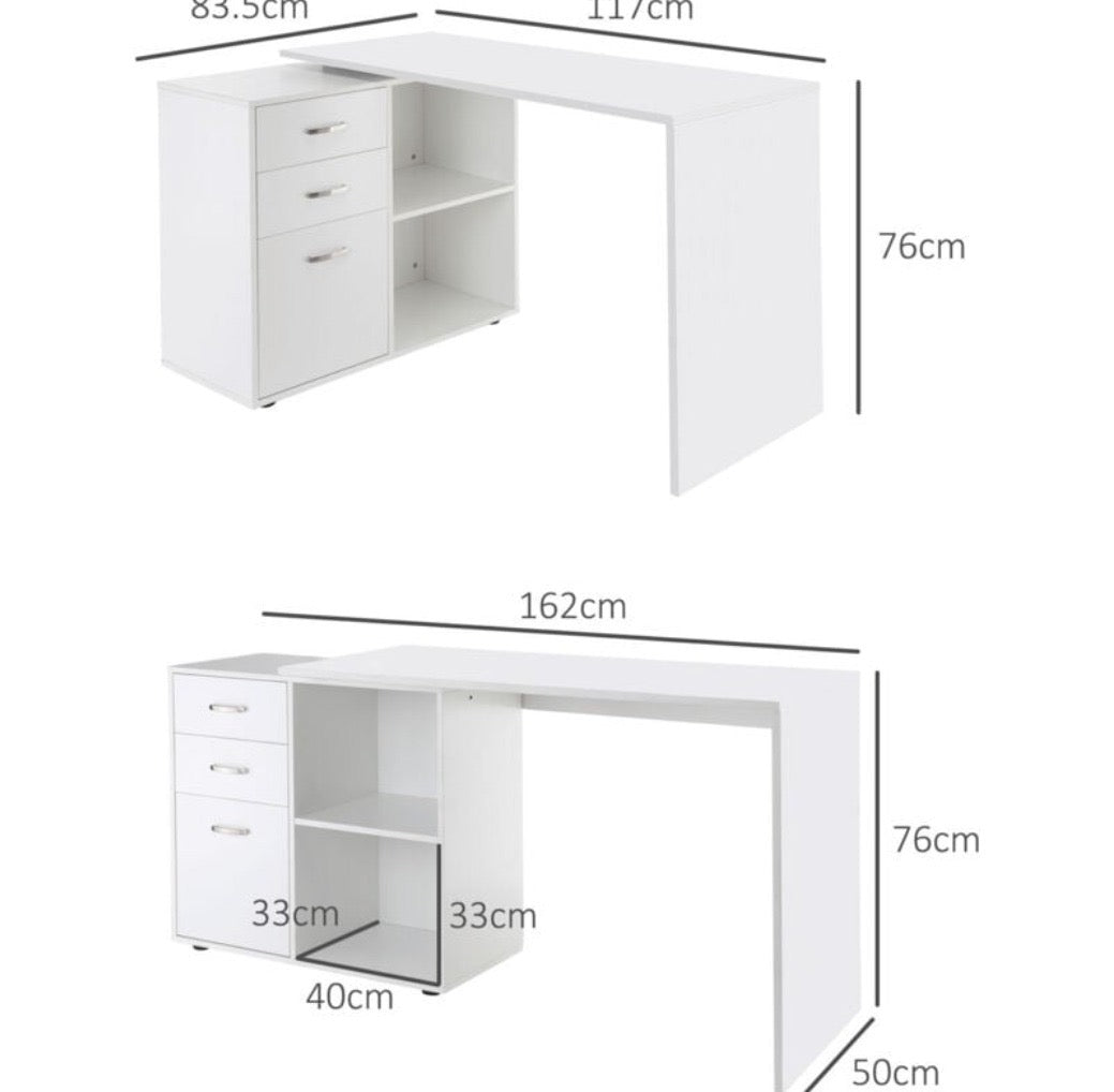 L-Shaped Corner Computer Desk with Storage Drawers