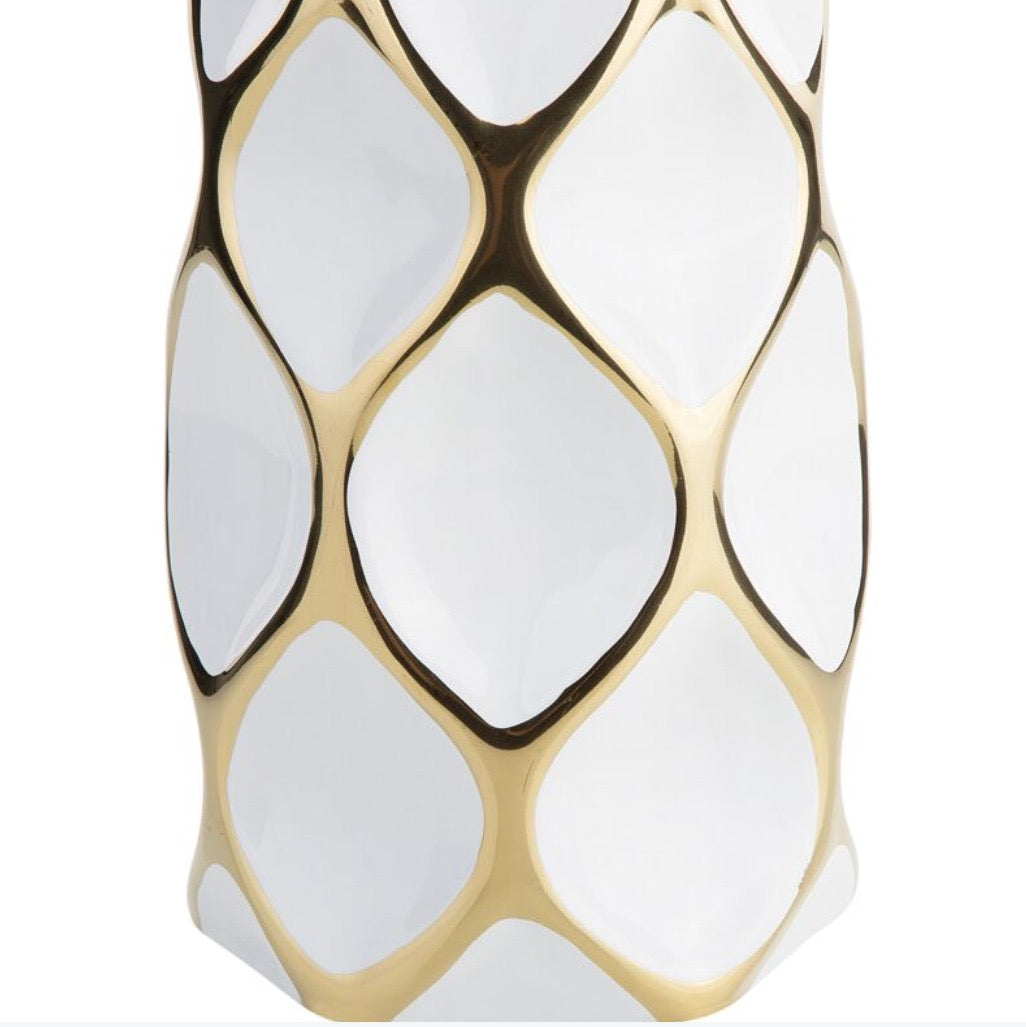 Luxury White & Gold Stoneware Decorative Vase