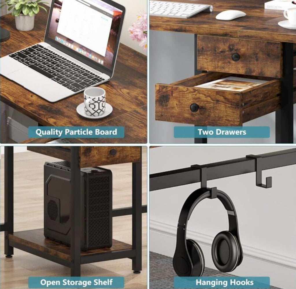 Extra-Long Double Workstation Desk with Drawers & Storage