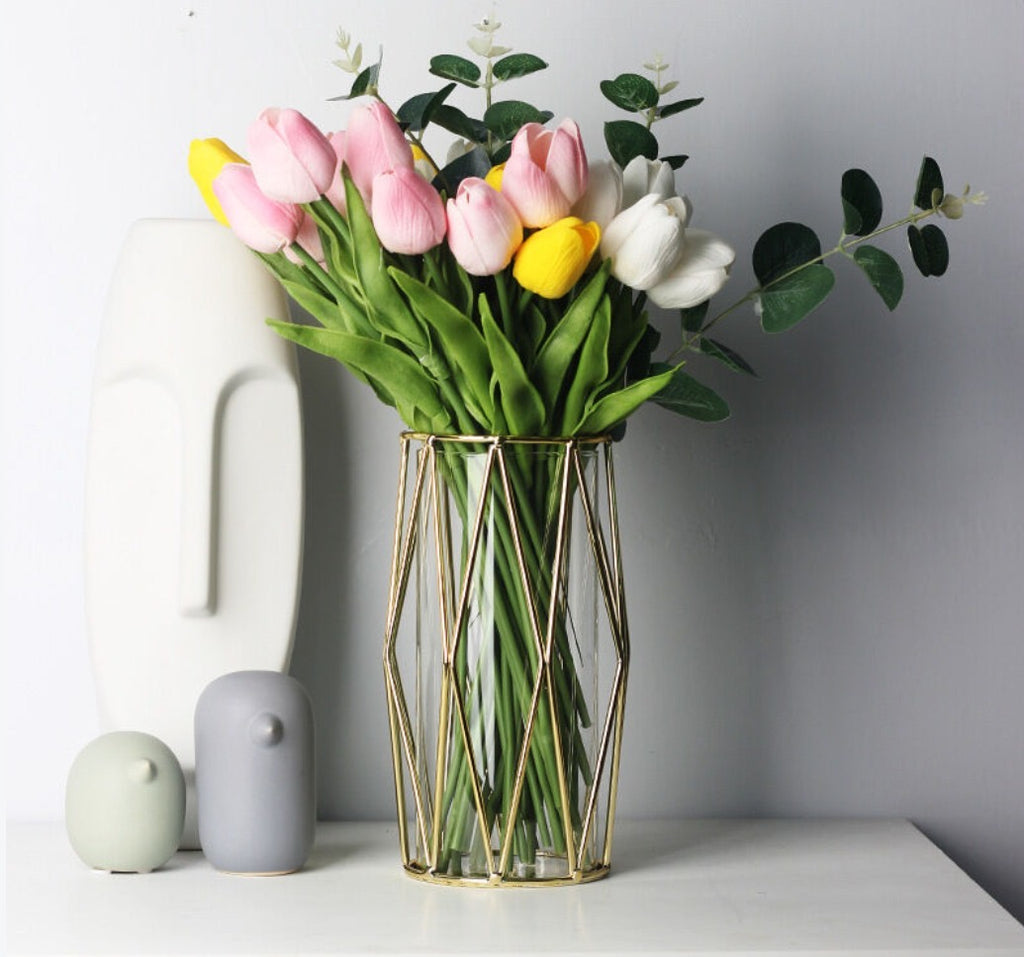 Gold Geometric Metal & Glass Decorative Vase