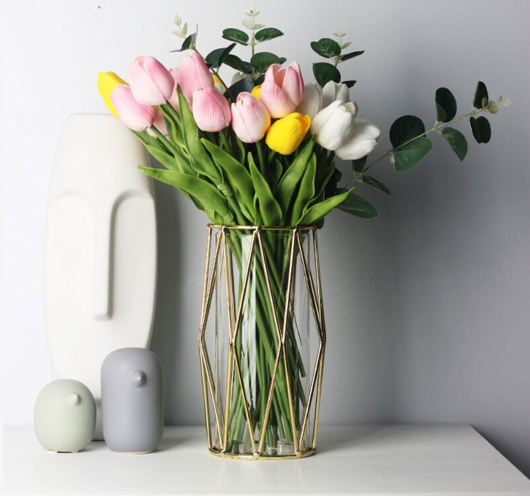 Gold Geometric Metal & Glass Decorative Vase