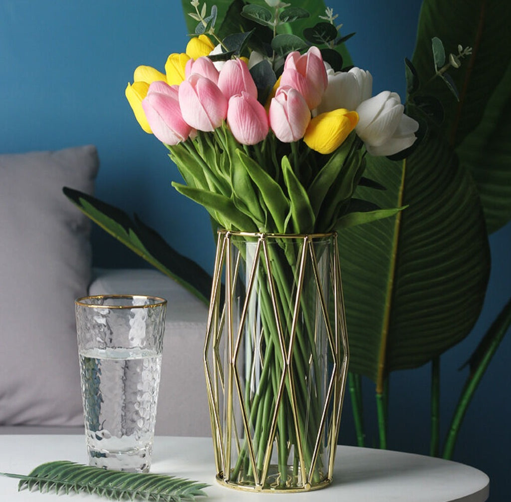 Gold Geometric Metal & Glass Decorative Vase