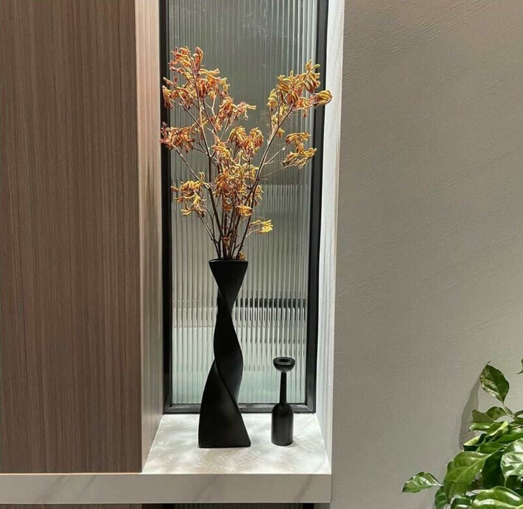 Modern Twist-Design Matte Black Ceramic Vase
