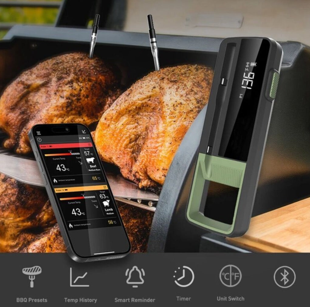 Wireless Smart Bluetooth Meat Thermometer for BBQ, Oven & Grill