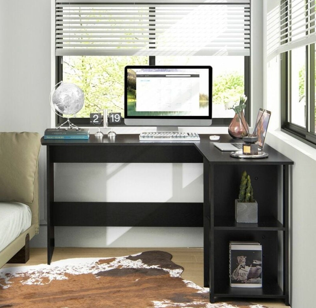 L-Shaped Corner Computer Desk with 2-Tier Shelf