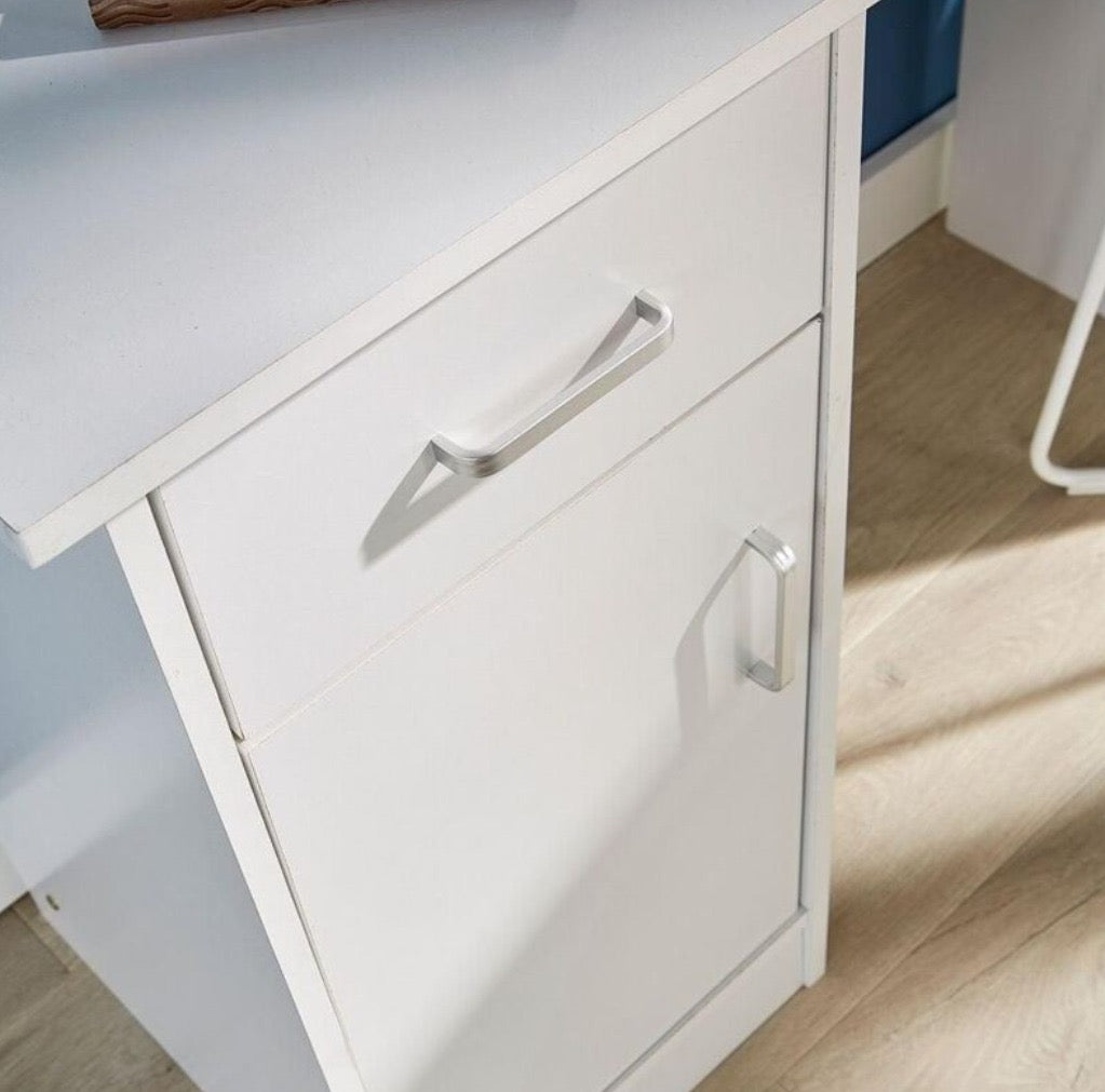 Compact White Computer Desk with Drawer & Cabinet