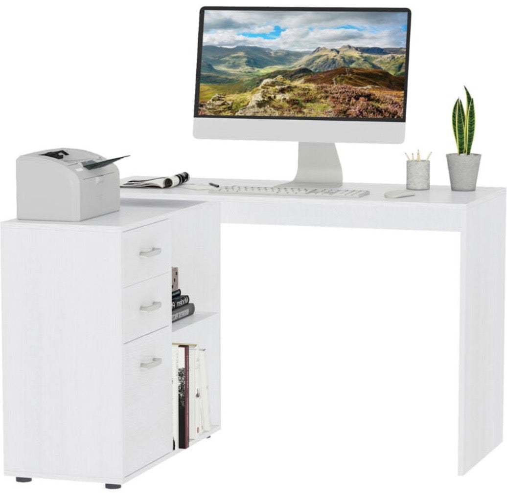 L-Shaped Corner Computer Desk with Storage Drawers