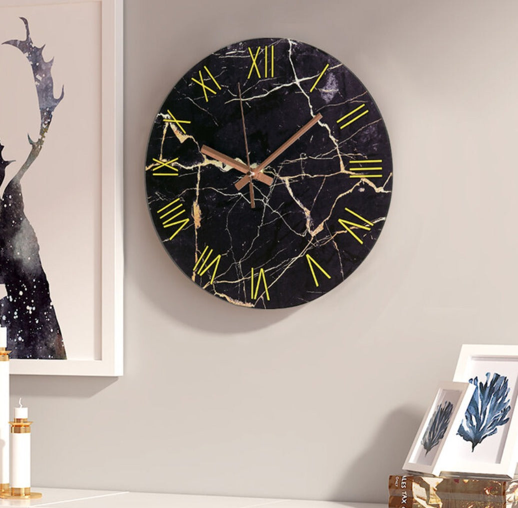 Black Marble Roman Numeral Wall Clock