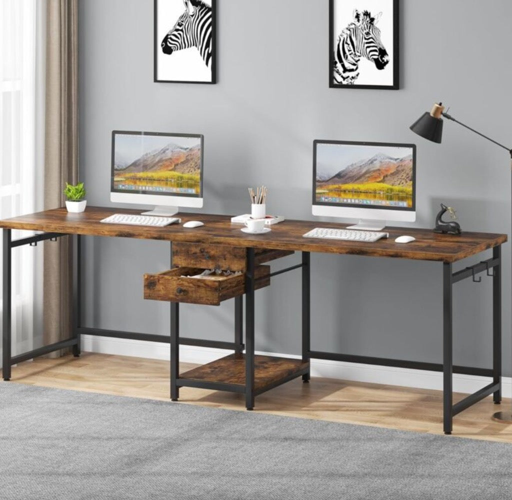 Extra-Long Double Workstation Desk with Drawers & Storage