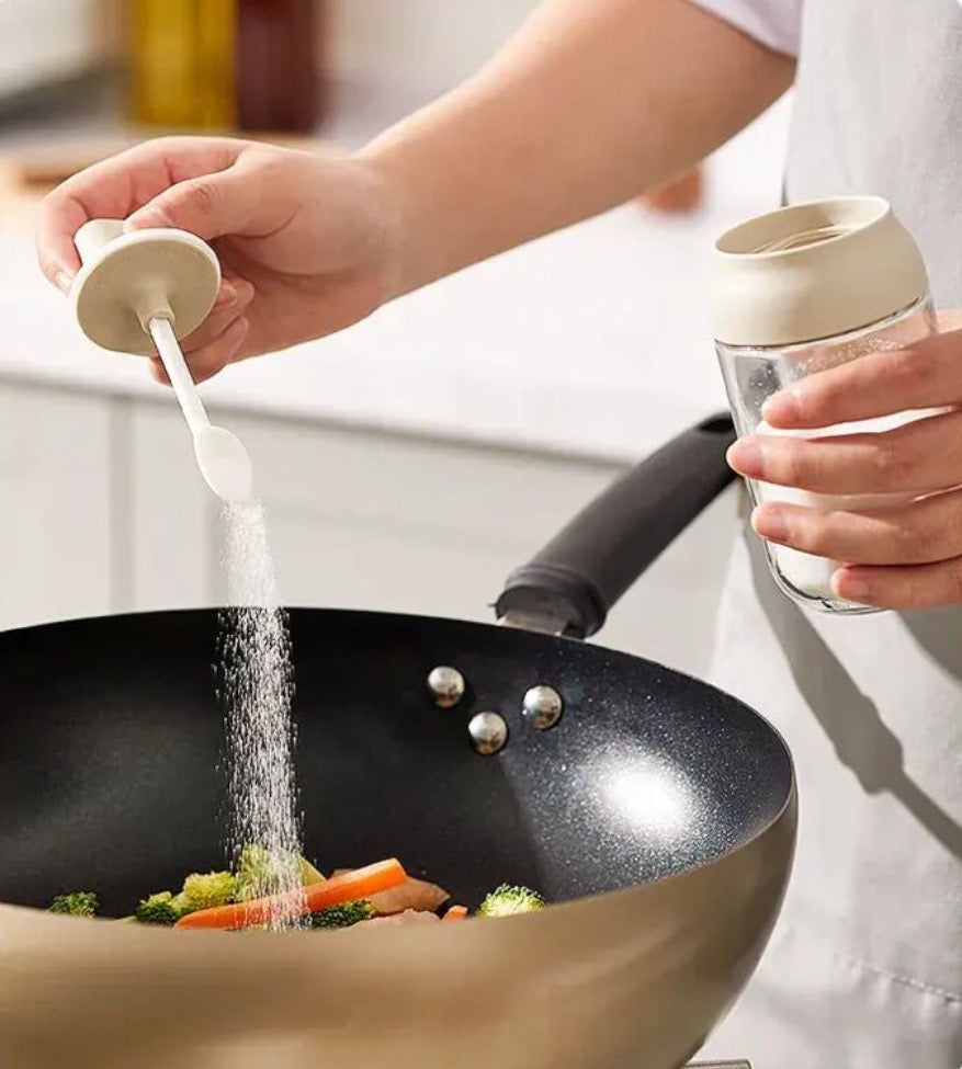 Transparent Spice Jar with Built-In Measuring Spoon