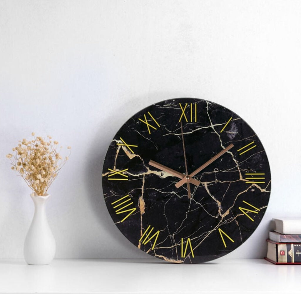 Black Marble Roman Numeral Wall Clock