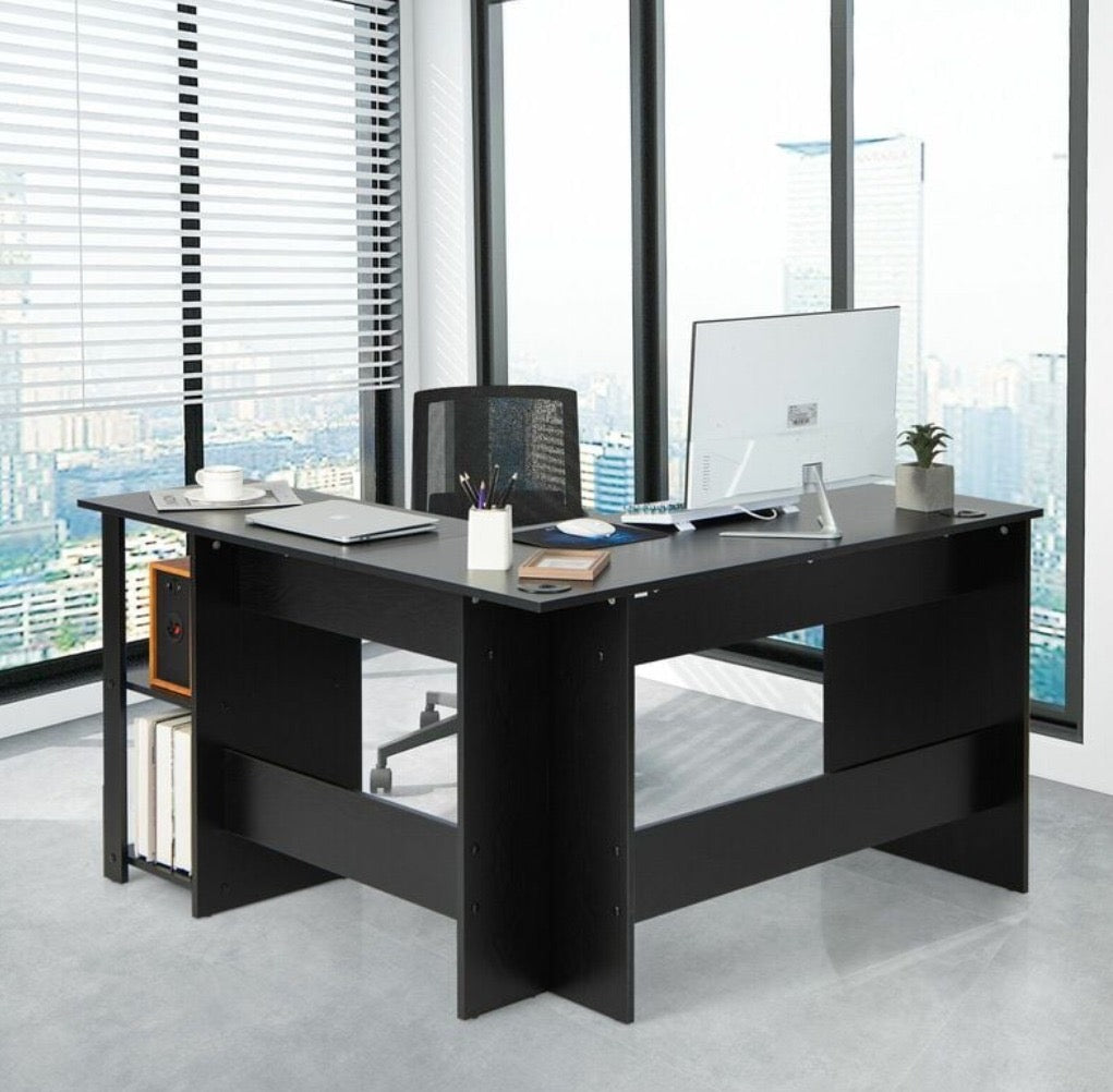 L-Shaped Corner Computer Desk with 2-Tier Shelf