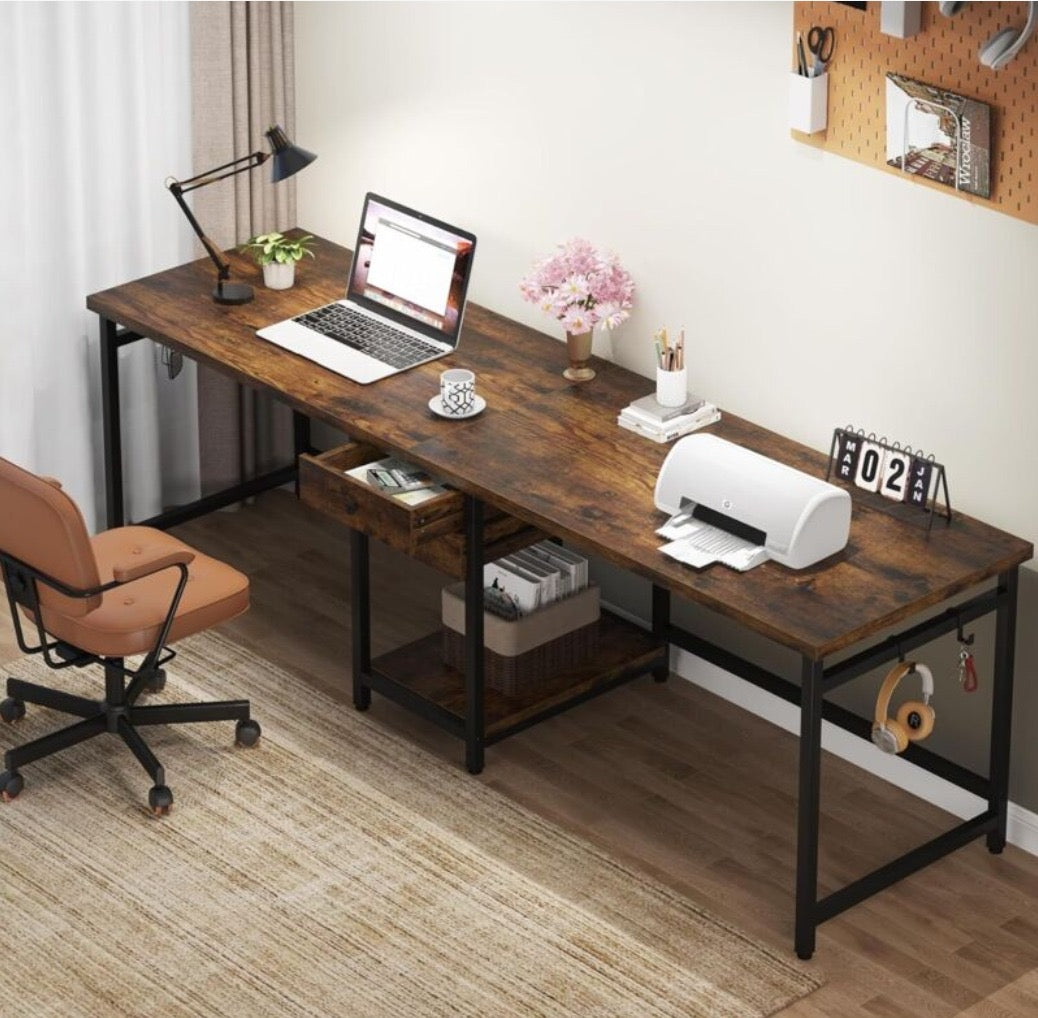 Extra-Long Double Workstation Desk with Drawers & Storage