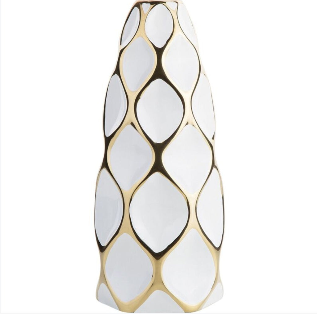 Luxury White & Gold Stoneware Decorative Vase