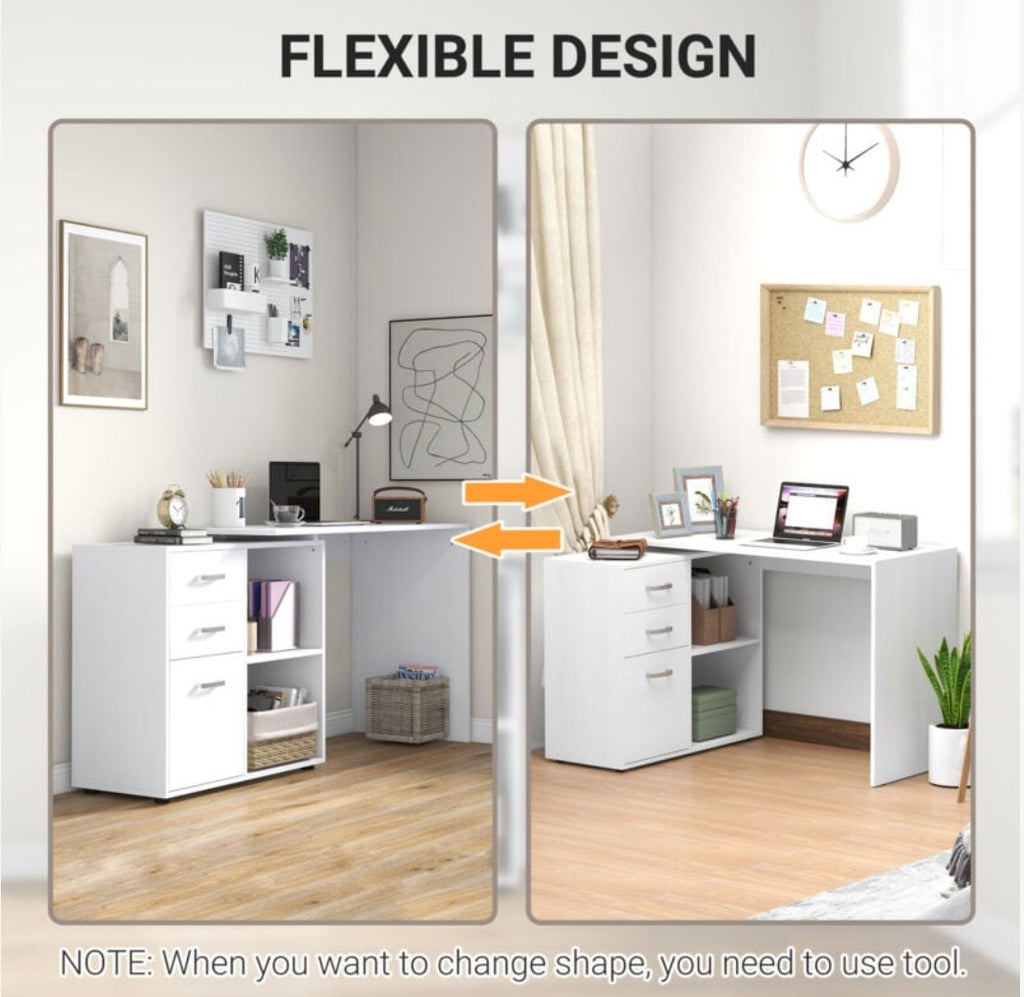 L-Shaped Corner Computer Desk with Storage Drawers