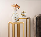 Handmade White Ceramic Vase with Gold